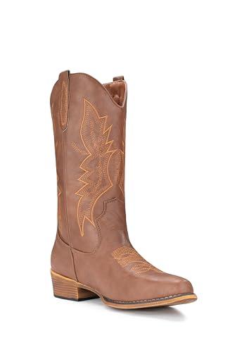 IUV Cowboy Boots For Women Western Boots Cowgirl Boots Pull On Pointy Toe Mid Calf Boots 8