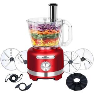 Homtone 16 Cup Food Processor, French-Fry-Cutter Food Processors, 9 Functions 7 Blades for Shredding, Slicing, Doughing, Emulsfying and Meat Vegetable Chopping for Home Use, 3 Speeds, 600W, Red