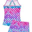 Girls Swimsuit Size 7-8 Years Old Colorful Scale Two Piece Swimsuit Tankini Sets Swimwear with UPF 50+ Sun Protection (Pink)