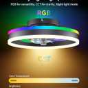 RGB Ceiling Fan with Lights, Low Profile Ceiling Fans with Lights and Remote, Flush Mount LED Fan Light, Modern Bladeless Fandelier for Bedroom Works with APP, 16IN Black