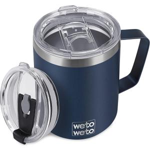 WETOWETO 14 oz Coffee Mug, Vacuum Insulated Camping Mug with Lid, Double Wall Stainless Steel Travel Tumbler Cup, Thermal Coffee Mug, Powder Coated Navy Blue