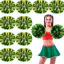 WILLBOND 12pcs Cheerleading Pom Poms Bulk Metallic Foil Cheerleader Pompoms with Baton Handle for 2026 Soccerball Basketball Cheering Squad Team Game Sports Dance Party Spirit (Gold Green)