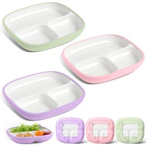 Domensi 3 Sets Kids Porcelain Plates with Silicone Sleeves Toddler Divided Porcelain Plate Baby Ceramic Dishes Snack Container for Kid Toddler Baby Feeding Microwave Dishwasher Safe(Vivid Color)
