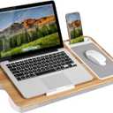 LAPGEAR Home Office Lap Desk with Device Ledge, Mouse Pad, and Phone Holder - Oak Woodgrain - Fits up to 15.6 Inch Laptops - Style No. 91589