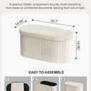 GLAXYFUR Folding Ottoman with Storage, Oval Velvet Storage Bench, Beige | Upholstered Foot Rest, 30 x 15 x 15 Inches Storage Chest for Bedroom, Living Room & Entryway