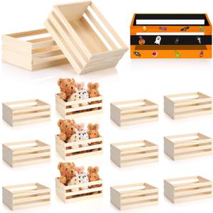 Gerrii 12 Pcs 8'' Small Wooden Crates for Crafts Unfinished Crates Centerpiece Mini Rustic Wood Basket Box for Display Storage Milk Closet Home Bathroom Kitchen Office Decor