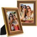 5x7 Velvet Picture Frame, Brown Photo Frames with Modern Simple Metallic Gold Border, HD Real Glass Horizontal & Vertical Display for Tabletop and Wall Collage Decor (2 Pack)
