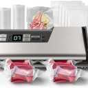 Mesliese Vacuum Sealer Machine, 95kPa 140W One Hand Operation Food Sealer, Double Seal Strip with Build-in Cutter & Countdown Display, 2 Bag Rolls, 5PCS Pre-cut Bags, PULSE & Marinate Enabled