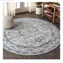 JONATHAN Y Modern Vintage Medallion Light Gray/Navy 8' Round Indoor Area Rug, Country, Floral, Easy-Cleaning for Living Room, Bedroom, Kitchen, Pet Friendly, Non-Shedding