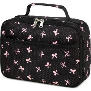 LEDAOU Lunch Box Kids Insulated Lunch Bag Girls Toddler Reusable Lunchbox for School Picnic Hiking (Black-Pink Bow)