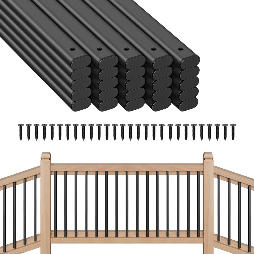 25 Pack Deck Balusters 26" Staircase Baluster for Deck Systems, Black Hollow Metal Spindles for Stair Railing and Porch Railing, Indoor Outdoor Use (1.5mm Thick) Black