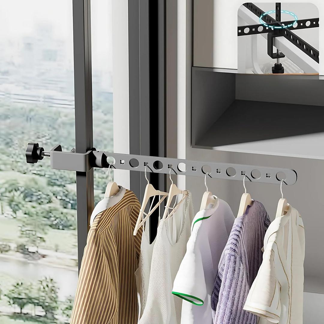 Foldable Indoor/Outdoor Swivel Folding 15-Hole Clothes Drying Rack - Black, Space-Saving, Portable, Heavy-Duty Aluminum for Small Spaces, Balcony, Bathroom, Travel & Camping Airer