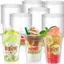 Cinrobiye 50Pcs Christmas Party Cups 12 oz Green & Red Clear Disposable Plastic Cup Bulk Green Christmas Cup for Xmas Winter Holiday Birthday Carnival Dinner Coffee Juice Hot Cold Drink Party Supplies