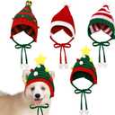 4 Pack Christmas Knitted Dog Santa Hats Bulk Pet Crochet Dog Hats Halloween Christmas Costume Outfit Cap Warm Winter Puppy Cats Beanie Holiday Party Dress Up Props (Medium)