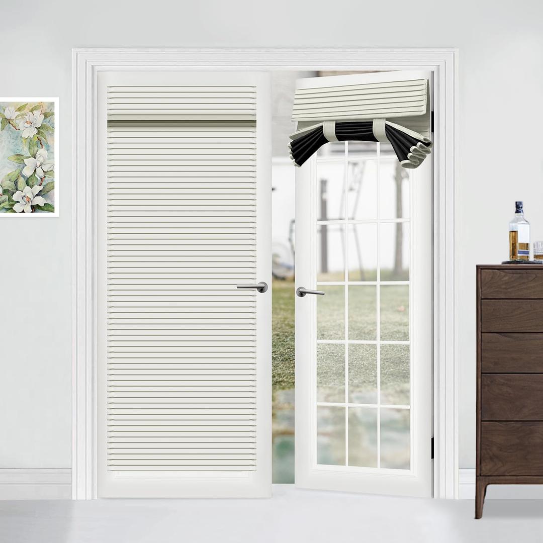 Muamar French Door Curtains Privacy Door Blind, Front Door Window Curtain, Venetian Blinds Style Door Window Cover, 1 Panel (White, W25 x L70)