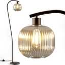 Gold Arc Floor Lamp for Living Room, Modern Standing Lamp with Green Ribbed Glass Lampshade, 67 Tall Lamp for Bedroom Study Room Office (2700K Bulb Included) (Black & Grey)