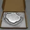Silver Tray Decorative Vanity Tray Bathroom Tray Jewelry Dish Ceramic Silver Round Plate Holder Makeup Tray Home Organizers Irregular Storage Plate Bathroom Organizer(Long)