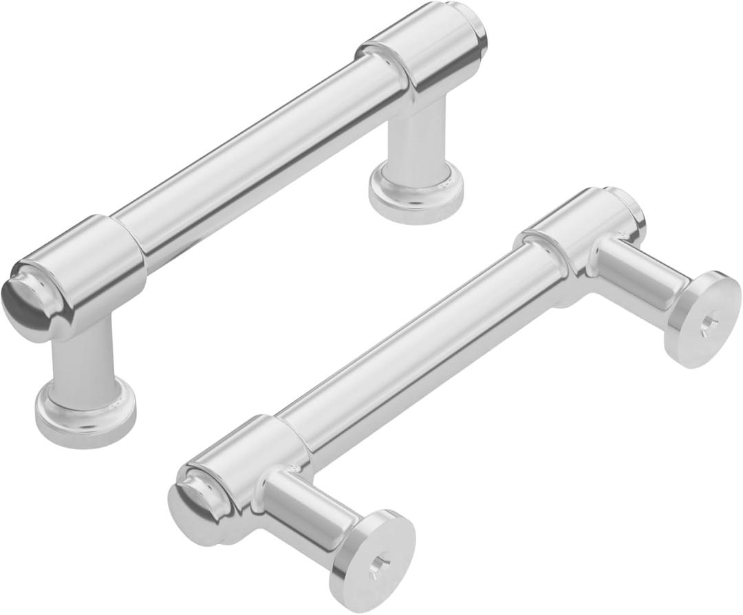 Hickory Hardware 1 Pack Solid Core Kitchen Cabinet Pulls, Luxury Cabinet Handles, Hardware for Doors & Dresser Drawers, 3 Inch Hole Center, Chrome, Piper Collection