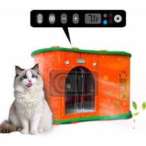 Air Conditioned Cat House - 4-Season Thermo-Electric Pet Shelter with Cozy Warm & Cool Modes for Small Dogs and Cats Up to 15lbs, Energy Efficient & Ultra-Quiet (Orange)