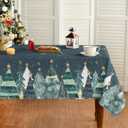 Horaldaily Christmas Tablecloth 60104 Inch Rectangular, Snow Trees Green Washable Table Cover for Party Picnic Dinner Decor