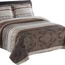 Royal Tradition Callisto Taupe Reversible Coverlets, Full Over-Sized 3pc Quilt Set (92-Inch Wide x 96-Inch Long) Lightweight Bedspread