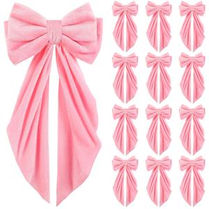 Threan 12 Pcs Large Pink Bows for Girl Pink Velvet Hair Bow Decorations Coquette Long Tail Bowknot Decor 13x7.8inch for Accessories Bachelorette Party Wedding Supplies