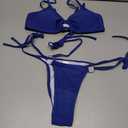 Womens Bikini Set Thong Halter String Bikini Cheeky Two Piece Swimsuit Adjustable Sexy Bathing Suit with Ring, Size: L