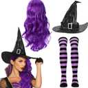 Witches Costume Women Witch Wigs Hat and Stockings Witch Outfit Halloween Costumes Women (purple)