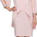 S.L. Fashions Women's Long Sleeve Chiffon Short Cocktail Dress, Wedding Guest, Mother of The Bride (Petite and Regular Sizes) (Pink, M)