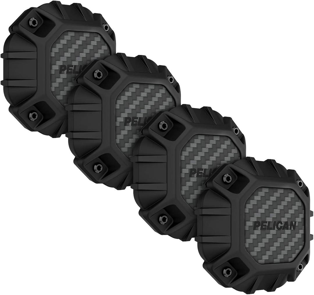 Pelican Marine 4-Pack AirTag Holder Waterproof IP68 - Air Tag Case w/ 3M Adhesive Sticker - Shockproof AirTag Cover - Hidden Air Tag Holder Stick On Mount for Travel Luggage Bike Car Remote - Black