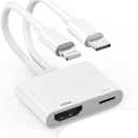 Apple MFi Certified] 2 in 1 Lightning and USB-C to HDMI Adapter for iPhone,4K60Hz DVI Lightning Type C Digital AV HDMI Adapter Cord for iPhone 17 16 15 14 13 12 11 XS XR X 8 HDTV/Projector/Monitor