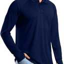Pudolla Men's Long Sleeve Golf Polo Shirt UPF 50+ Lightweight Sun Protection Cool SPF Hiking Shirts for Men, XXL, Navy