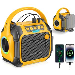 Portable Bluetooth Speaker Compatible for Dewalt 20V Battery(NO Battery), Wireless Speaker with FM Radio, 3.5mm AUX Audio Port, USB/Type C Charging & TF-Card Input, for Outdoor Jobsites Camping