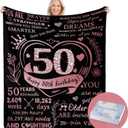 50th Birthday Blanket Gifts for Women with Gift Box, Gifts for Women Turning 50, Happy 50th Birthday Gift Ideas for Her, 50th Birthday Decorations Throw Blanket 60''x50'' (Rose)