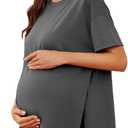 Ecavus Women's Casual Maternity Shirts Split Side Pregnancy Tops Blouses Short Sleeve Loose Fit Maternity Clothes (X-Large, Dark Gray)