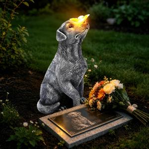 Goodeco Memorial Dog with Butterfly Statue - Pet Memorial Statue Garden Dog Ornament, Pet Passing Away Bereavement Presents Tribute Sculpture, Pet Memorial Gifts, Pet Loss Gift for Dog