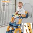 Potty Training Seat with Step Stool, Toddler Potty Training Toilet Seat with Non-Slip Step Splash Guard Safety Handles and Waterproof Cushion, 2 In 1 Toddler Potty Seat (Navy Blue)