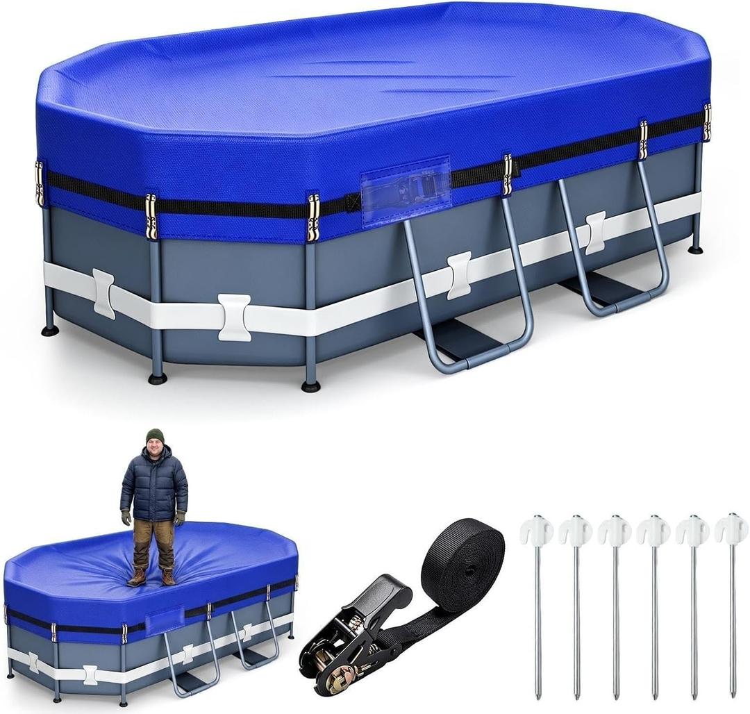 QH.HOME Winter Pool Cover 10×16ft Oval Above Ground Heavy Duty 5.5oz/yd2