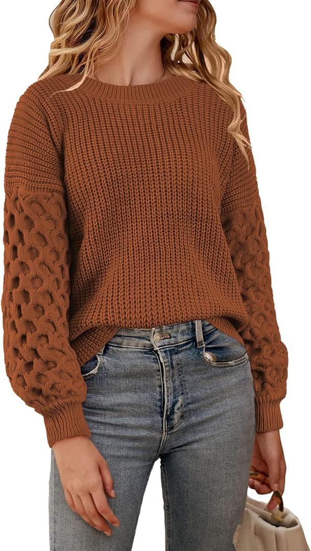 Womens Sweaters Fall Fashion Sweatshirt for Women Tops Crewneck Long Sleeve Shirts Casual Tunic Trendy (Large, 04-brownish)