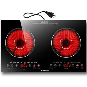 2 Burner Electric Cooktop 110v, 24 Inch Electric Stove Countertop & Built-in, Plug-in Electrics Cooktop, 8 Power Levels & 8 Functions, Touch Control, Safety Lock, Timer, 2000W, Karienvir