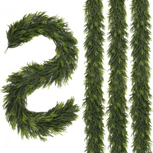N&T NIETING 9FT Christmas Norfolk Pine Garland, Real Touch Pine Garlands Faux Greenery Garland Winter Christmas Garland for Table Mantle Holiday Indoor Outdoor Xmas Decorations (4 Pcs)
