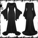 Adult Black Gothic Dress for Halloween Costume Women Cute Soft Goth Dress with Wig Flower Accessories (Medium)