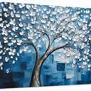 SSNEEKNDG Blue Tree of Life Wall Art for Bedroom White Flower Tree Large Artwork for Living Room Office Kitchen Modern Aesthetic Pictures Canvas Prints 20"x40"