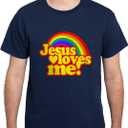 CafePress Jesus Loves Me Rainbow T Shirt Men's 100% Cotton, Classic Graphic Dark T-Shirt (Large, Navy)
