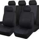 Flying Banner Car Seat Covers Set Front Seats and Rear Bench Polyester Cover Embossed Fabric Block Pattern Black
