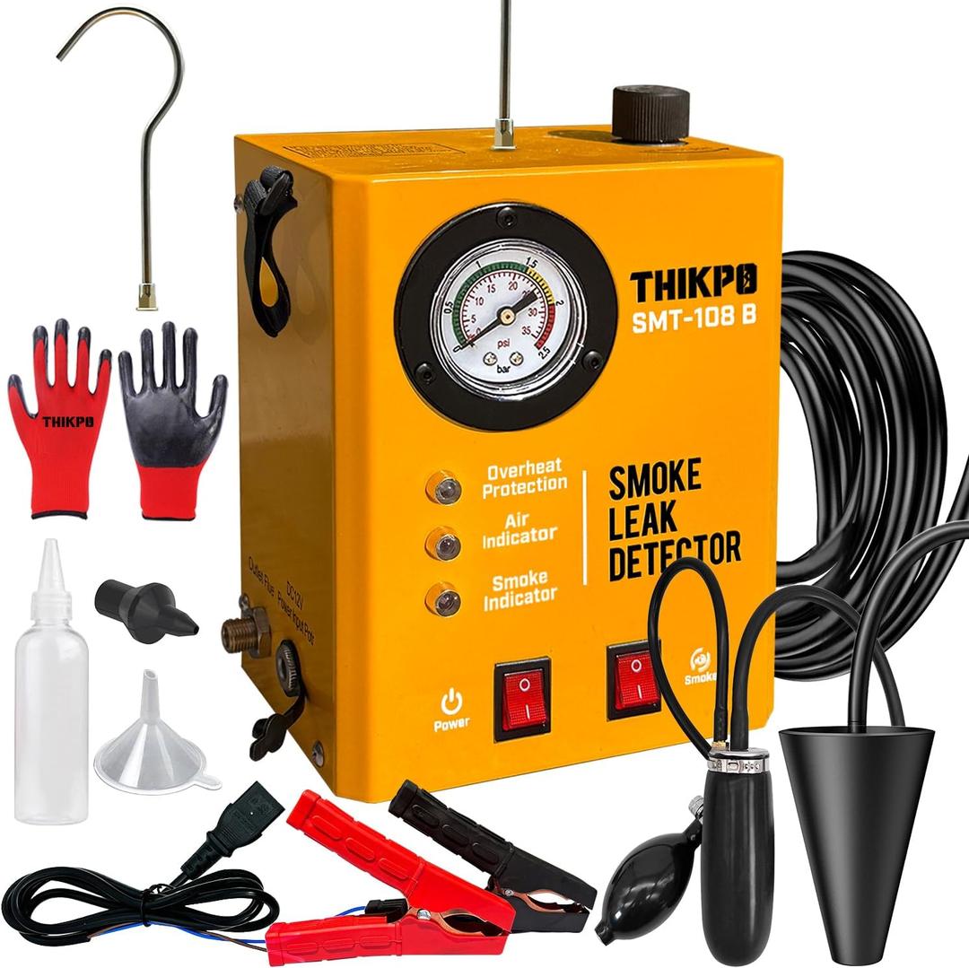 THIKPO Smoke Machine Automotive Built-in Air Pump, Professional Smoke Leak Detector for Car, Diagnostic Leak Tester Tools for EVAP, Vacuum, Pipe, Fuel and More Leak Testing for All 12V DC Vehicles