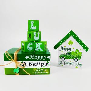 St. Patrick's Day Decorations,St. Patrick's Day Tiered Tray Decor Set of 6,Irish Book Stack, Shamrock LUCK Blocks,Irish Wooden Signs for Home Table Shelf