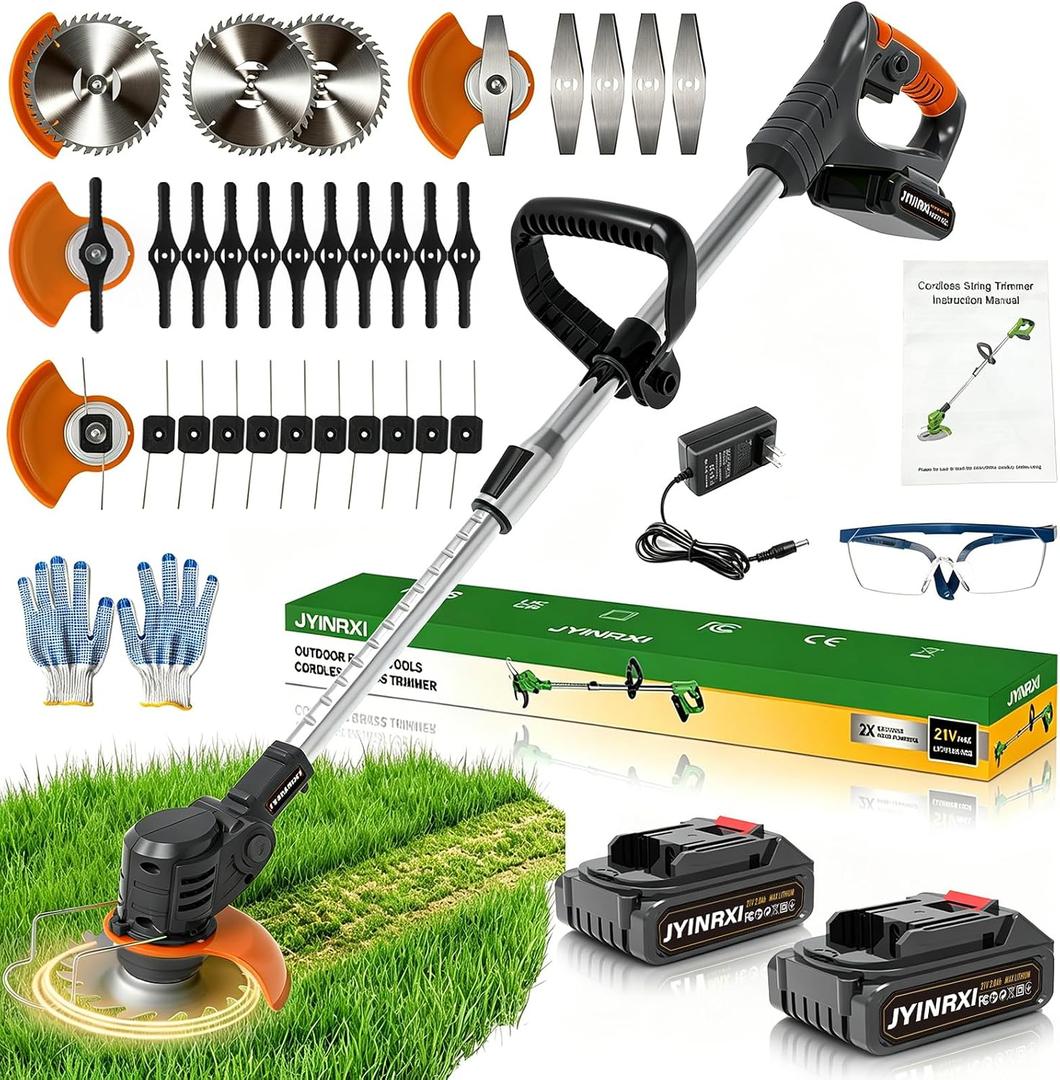 Electric Weed Wacker Cordless,21V Stringless Weed Trimmer Eater Battery Powered,Weed Wacker with Charger 2 Battery and 26Pcs Blades,String Trimmer/Brush Cutter/Edger for Yard and Garden