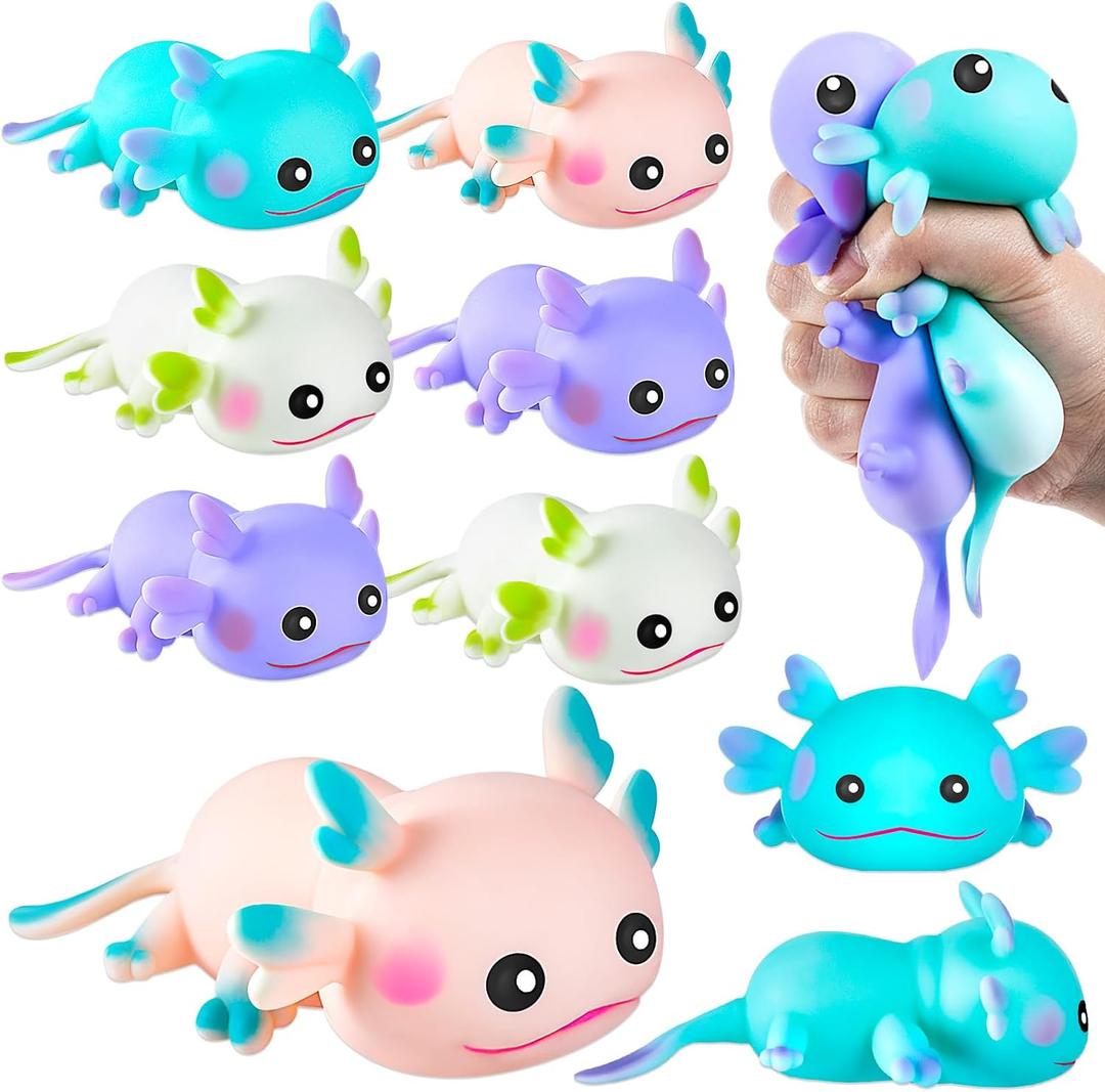8PCS Axolotl Sensory Fidget Toy Stress Relief Squeeze Axolotl, Cute Axolotl Animal Toys Bulk for Kids Adults Gift Birthday Festival Party Favors