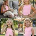Girls' Sleeveless Tank Tops Ribbed Crew Neck Undershirts Stretch Athletic Tanks Soft Solid Top for Kids 5-6 Years